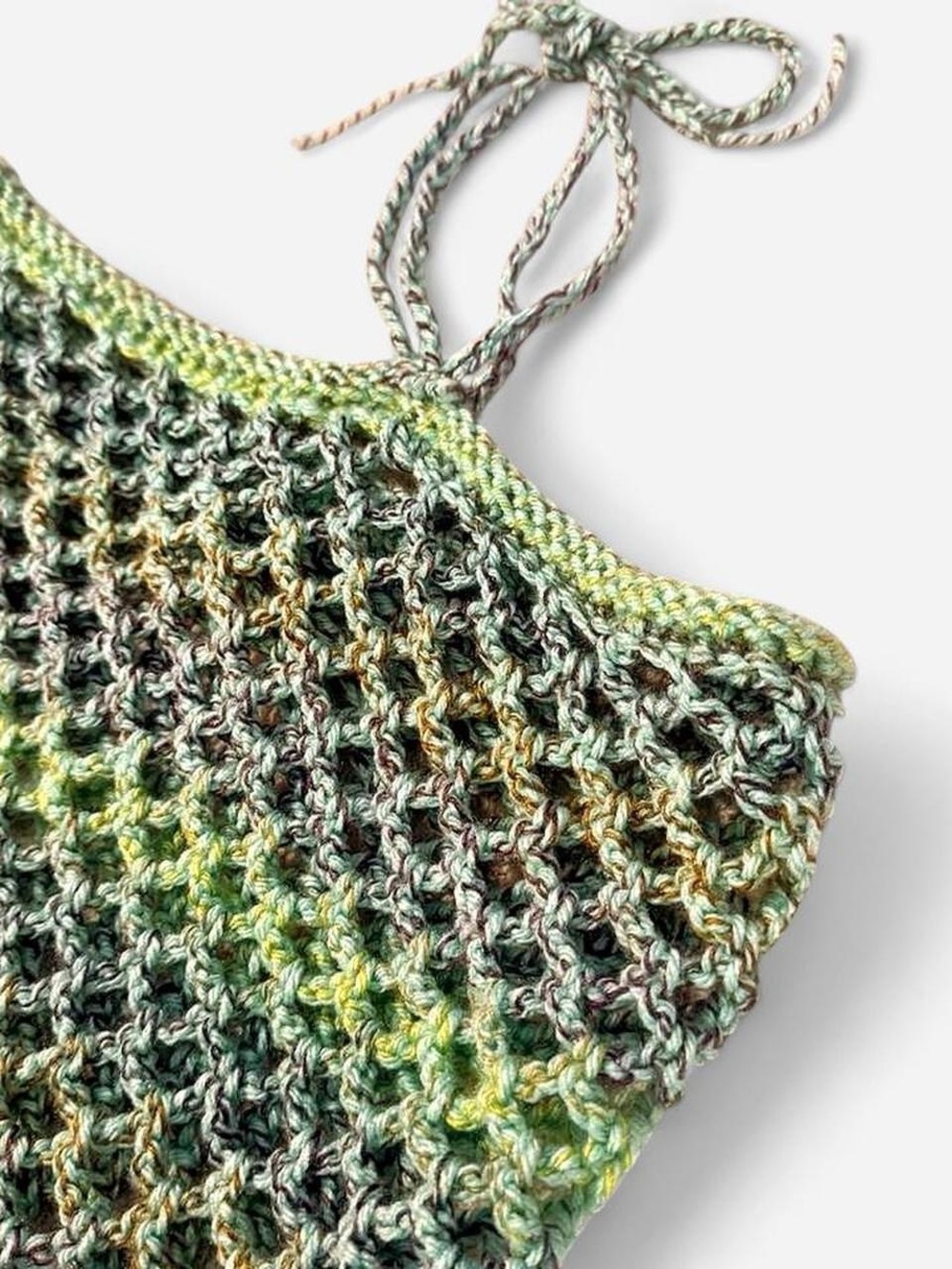 Hand-Crocheted Green Gradient Halter Crop Top